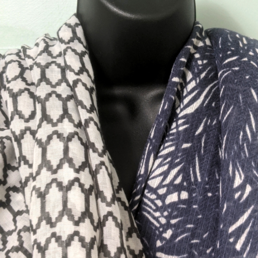 Lot of 2 J crew scarves. Blue and white and black and white